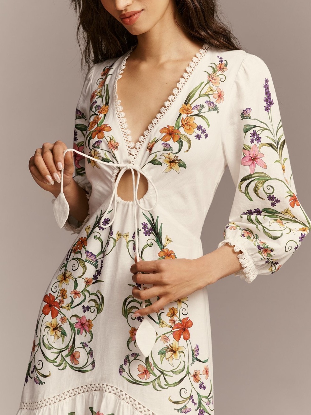 Farm Rio x Anthropologie Long-Sleeve Cutout Maxi Dress in White NWT - Picture 5 of 6